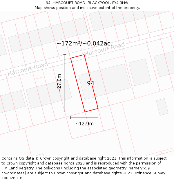 94, HARCOURT ROAD, BLACKPOOL, FY4 3HW: Plot and title map