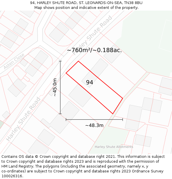 94, HARLEY SHUTE ROAD, ST. LEONARDS-ON-SEA, TN38 8BU: Plot and title map