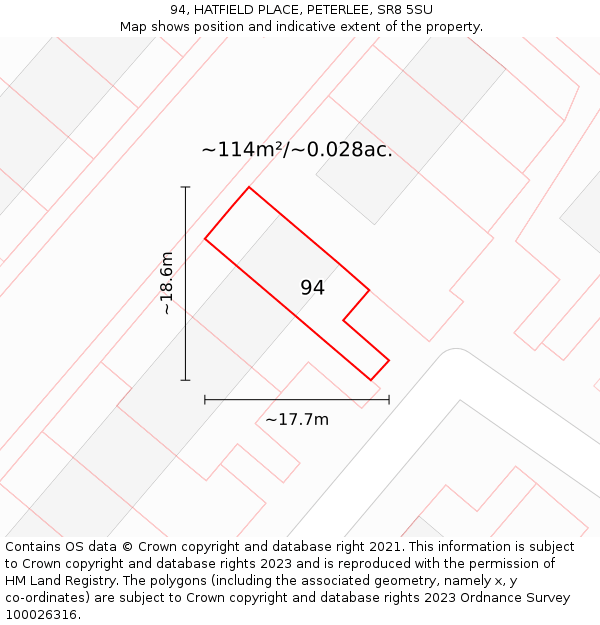 94, HATFIELD PLACE, PETERLEE, SR8 5SU: Plot and title map