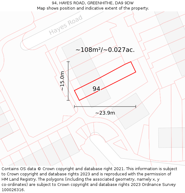 94, HAYES ROAD, GREENHITHE, DA9 9DW: Plot and title map