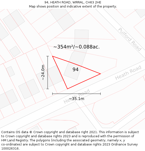 94, HEATH ROAD, WIRRAL, CH63 2HE: Plot and title map