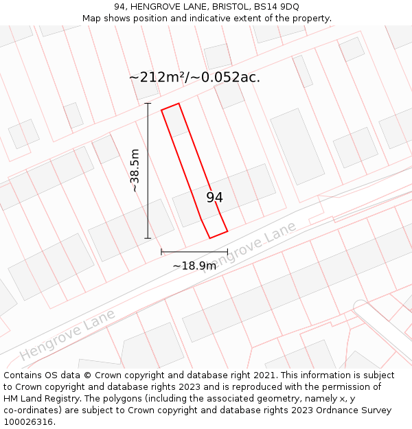 94, HENGROVE LANE, BRISTOL, BS14 9DQ: Plot and title map