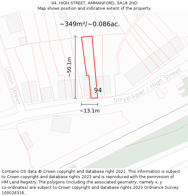 94, HIGH STREET, AMMANFORD, SA18 2ND: Plot and title map