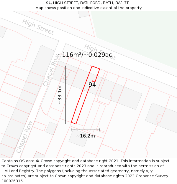 94, HIGH STREET, BATHFORD, BATH, BA1 7TH: Plot and title map