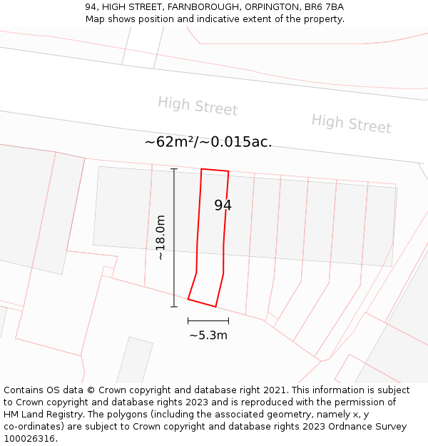 94, HIGH STREET, FARNBOROUGH, ORPINGTON, BR6 7BA: Plot and title map