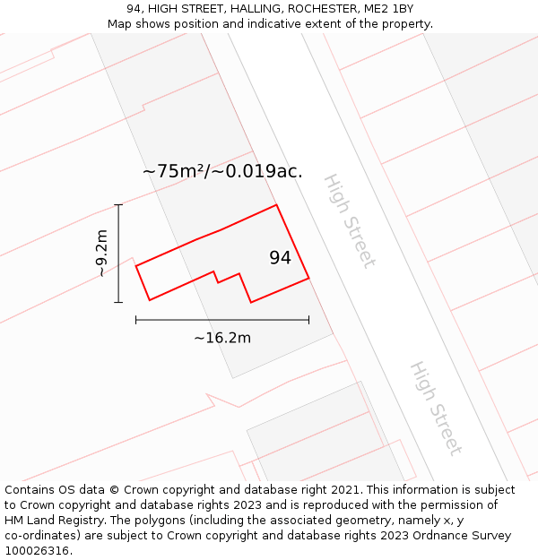 94, HIGH STREET, HALLING, ROCHESTER, ME2 1BY: Plot and title map