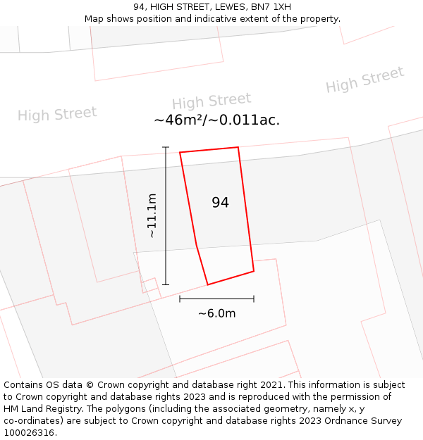 94, HIGH STREET, LEWES, BN7 1XH: Plot and title map