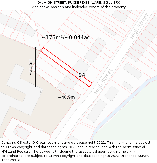 94, HIGH STREET, PUCKERIDGE, WARE, SG11 1RX: Plot and title map