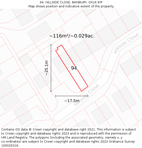 94, HILLSIDE CLOSE, BANBURY, OX16 9YF: Plot and title map