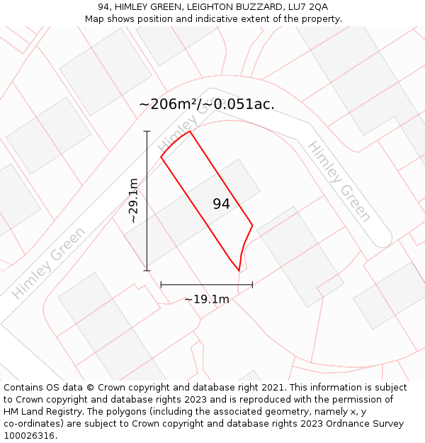 94, HIMLEY GREEN, LEIGHTON BUZZARD, LU7 2QA: Plot and title map