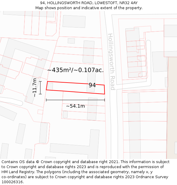 94, HOLLINGSWORTH ROAD, LOWESTOFT, NR32 4AY: Plot and title map