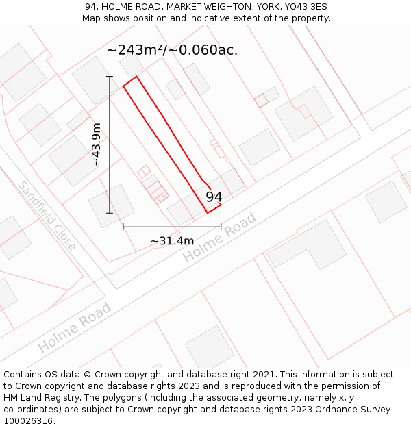 94, HOLME ROAD, MARKET WEIGHTON, YORK, YO43 3ES: Plot and title map