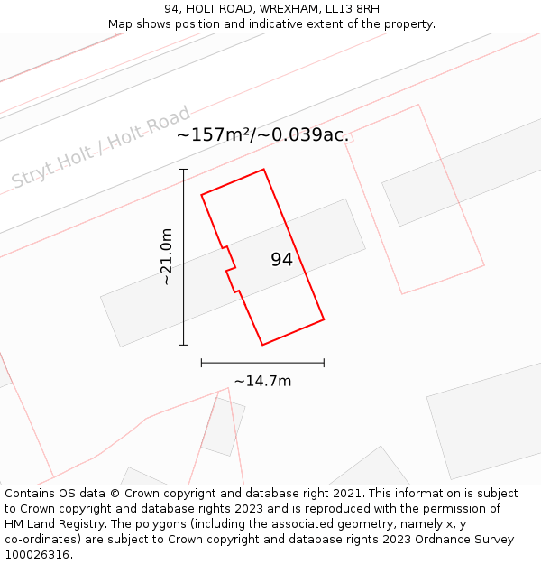94, HOLT ROAD, WREXHAM, LL13 8RH: Plot and title map