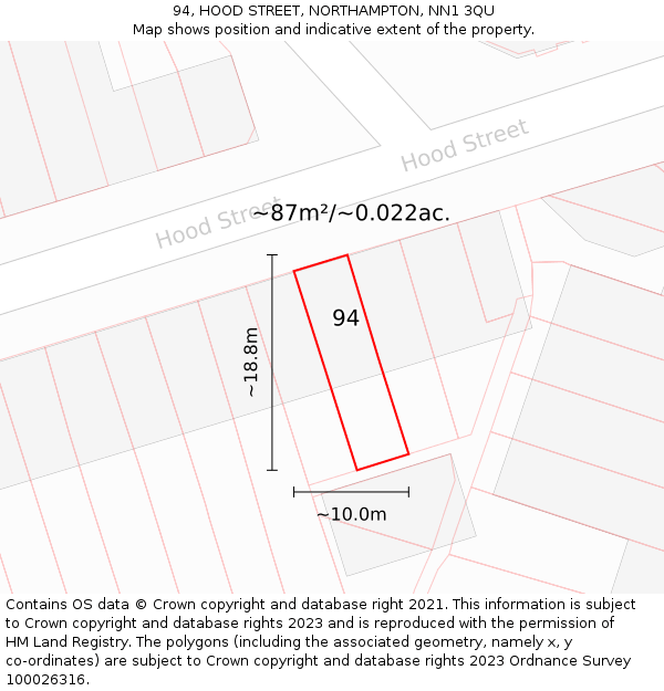 94, HOOD STREET, NORTHAMPTON, NN1 3QU: Plot and title map