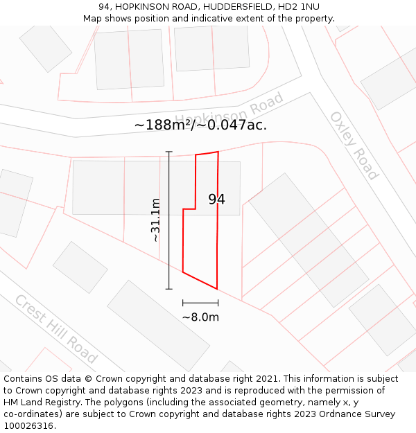 94, HOPKINSON ROAD, HUDDERSFIELD, HD2 1NU: Plot and title map