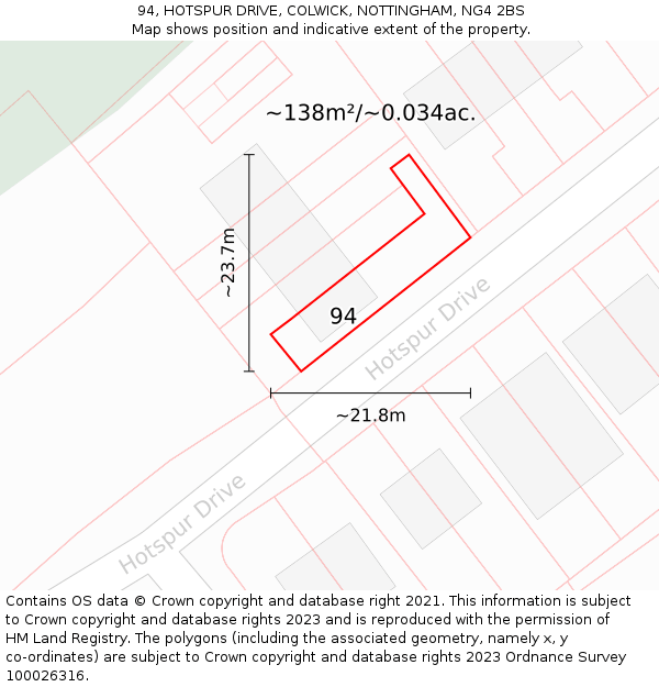 94, HOTSPUR DRIVE, COLWICK, NOTTINGHAM, NG4 2BS: Plot and title map