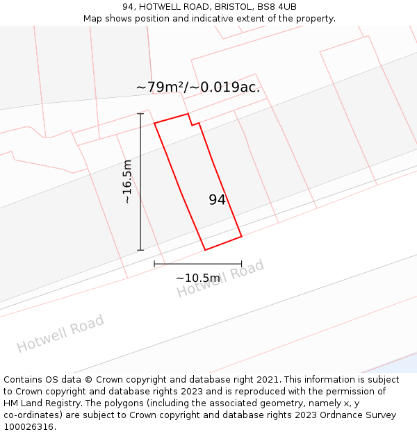 94, HOTWELL ROAD, BRISTOL, BS8 4UB: Plot and title map