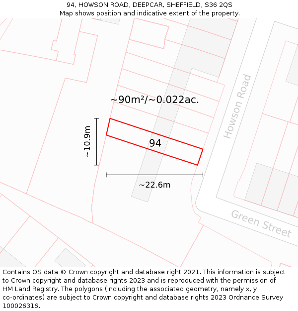 94, HOWSON ROAD, DEEPCAR, SHEFFIELD, S36 2QS: Plot and title map