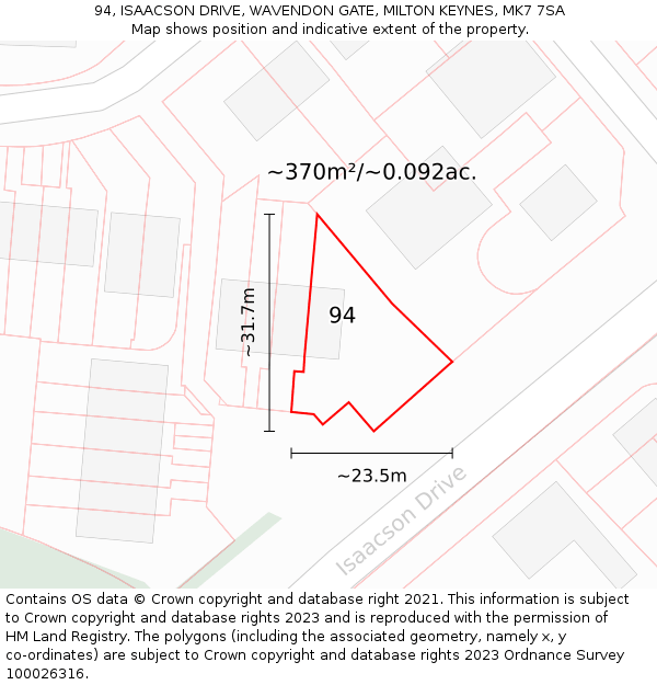 94, ISAACSON DRIVE, WAVENDON GATE, MILTON KEYNES, MK7 7SA: Plot and title map