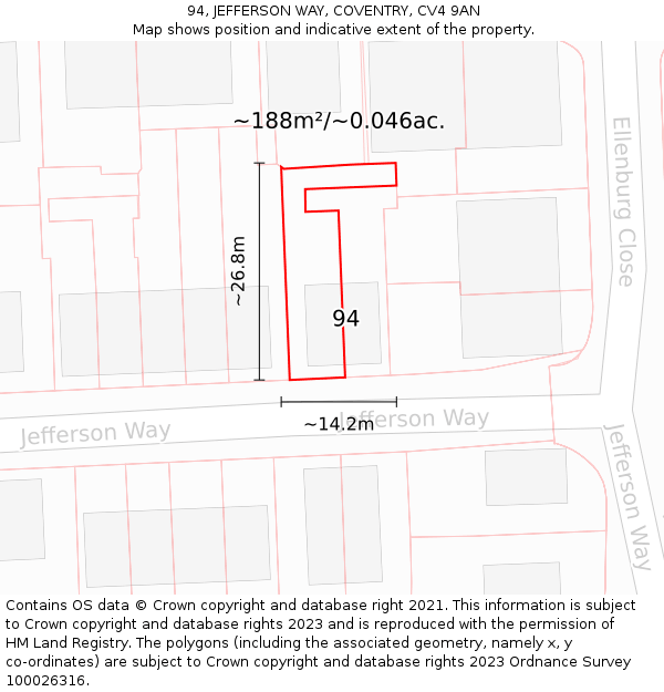 94, JEFFERSON WAY, COVENTRY, CV4 9AN: Plot and title map