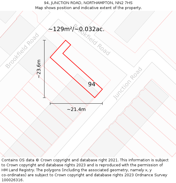 94, JUNCTION ROAD, NORTHAMPTON, NN2 7HS: Plot and title map