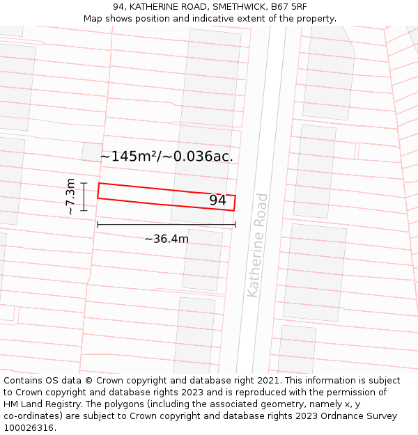 94, KATHERINE ROAD, SMETHWICK, B67 5RF: Plot and title map