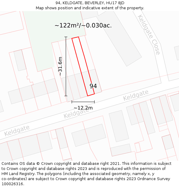 94, KELDGATE, BEVERLEY, HU17 8JD: Plot and title map