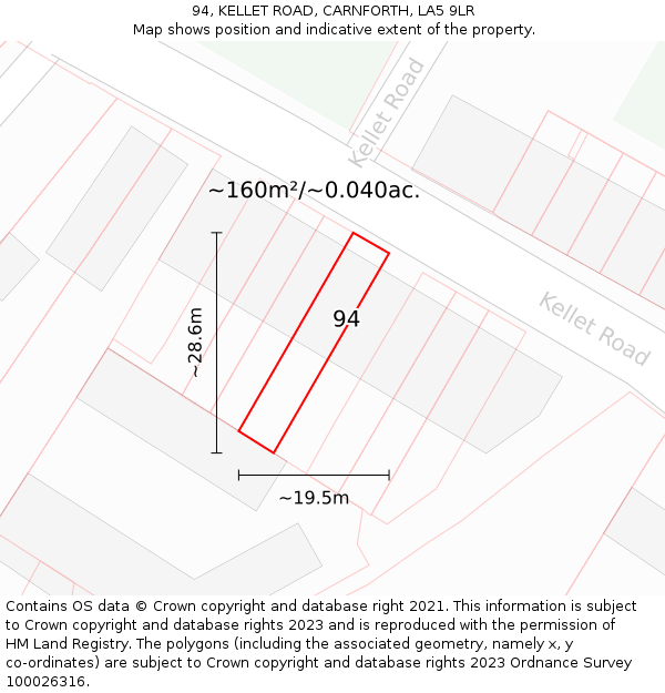 94, KELLET ROAD, CARNFORTH, LA5 9LR: Plot and title map