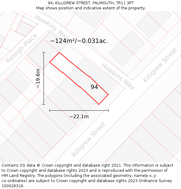 94, KILLIGREW STREET, FALMOUTH, TR11 3PT: Plot and title map