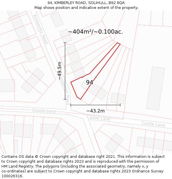 94, KIMBERLEY ROAD, SOLIHULL, B92 8QA: Plot and title map