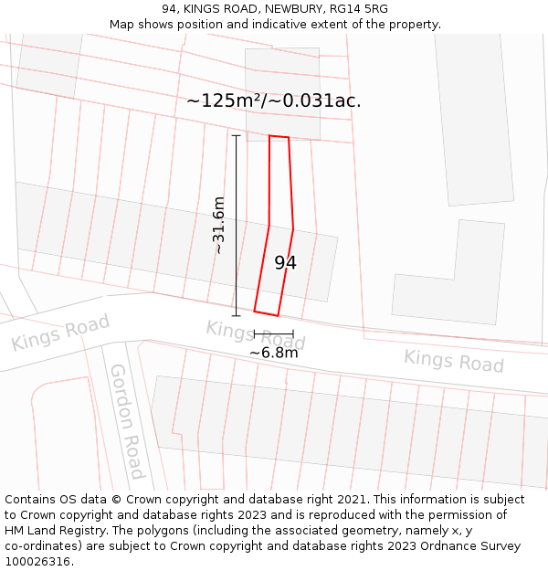 94, KINGS ROAD, NEWBURY, RG14 5RG: Plot and title map