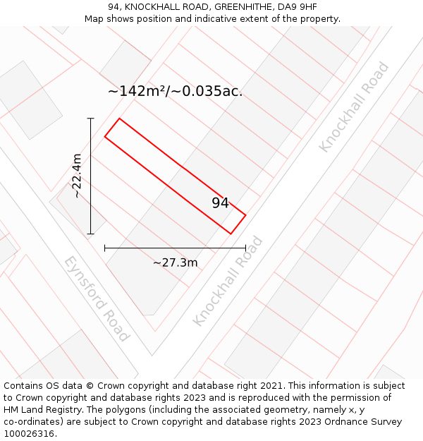 94, KNOCKHALL ROAD, GREENHITHE, DA9 9HF: Plot and title map