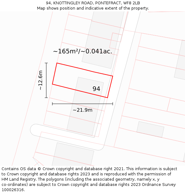 94, KNOTTINGLEY ROAD, PONTEFRACT, WF8 2LB: Plot and title map