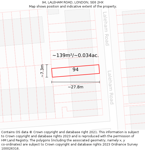 94, LALEHAM ROAD, LONDON, SE6 2HX: Plot and title map