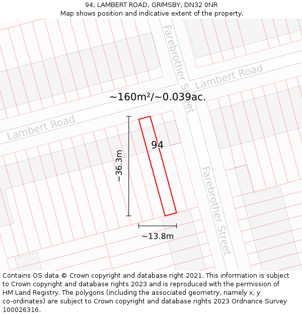 94, LAMBERT ROAD, GRIMSBY, DN32 0NR: Plot and title map