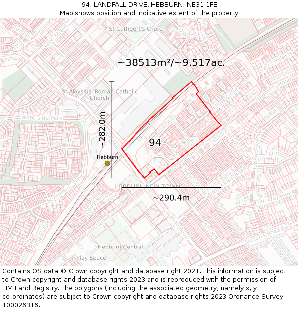 94, LANDFALL DRIVE, HEBBURN, NE31 1FE: Plot and title map