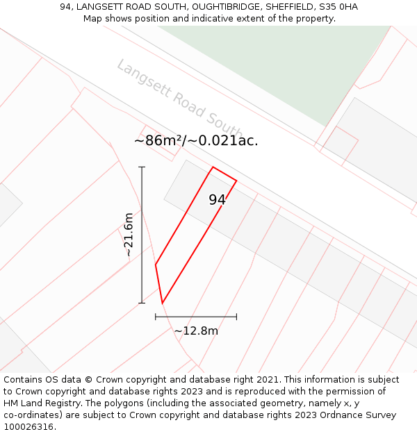 94, LANGSETT ROAD SOUTH, OUGHTIBRIDGE, SHEFFIELD, S35 0HA: Plot and title map