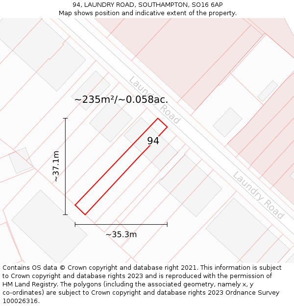 94, LAUNDRY ROAD, SOUTHAMPTON, SO16 6AP: Plot and title map