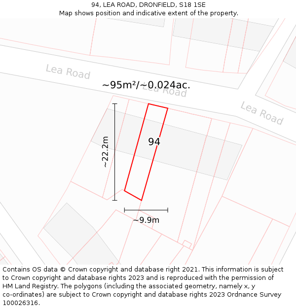 94, LEA ROAD, DRONFIELD, S18 1SE: Plot and title map