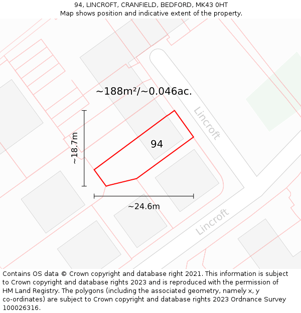 94, LINCROFT, CRANFIELD, BEDFORD, MK43 0HT: Plot and title map