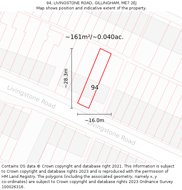 94, LIVINGSTONE ROAD, GILLINGHAM, ME7 2EJ: Plot and title map