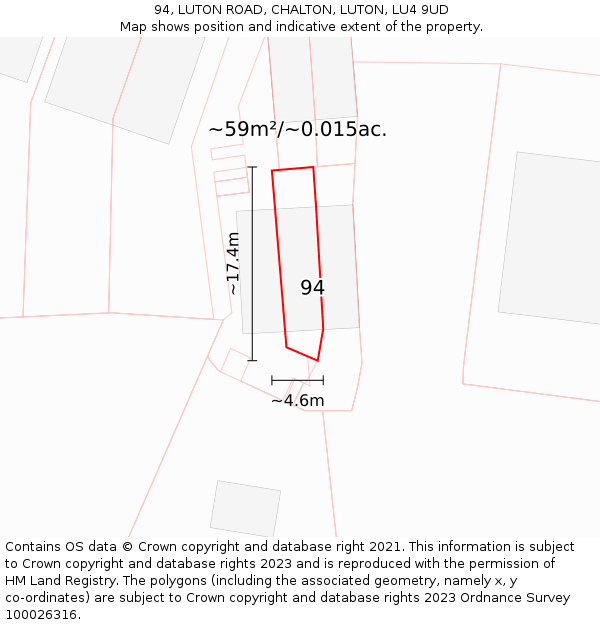94, LUTON ROAD, CHALTON, LUTON, LU4 9UD: Plot and title map