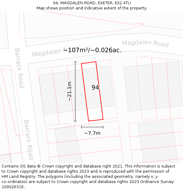 94, MAGDALEN ROAD, EXETER, EX2 4TU: Plot and title map