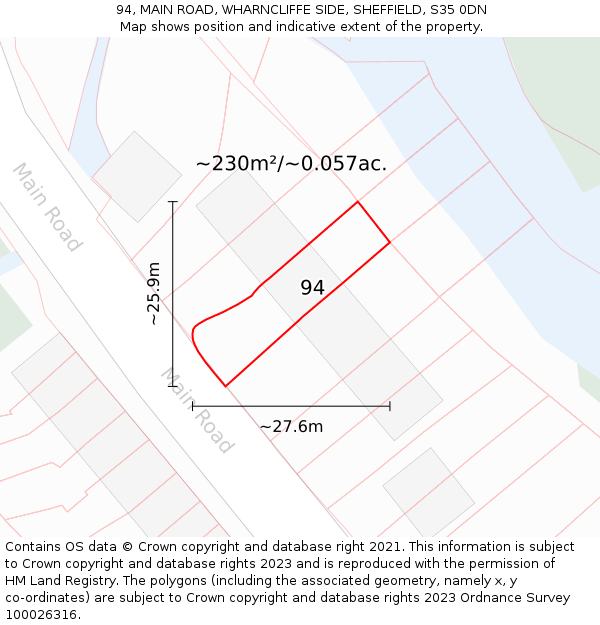94, MAIN ROAD, WHARNCLIFFE SIDE, SHEFFIELD, S35 0DN: Plot and title map