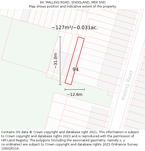 94, MALLING ROAD, SNODLAND, ME6 5ND: Plot and title map