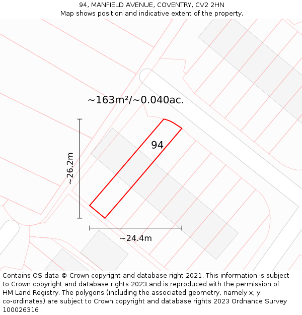 94, MANFIELD AVENUE, COVENTRY, CV2 2HN: Plot and title map