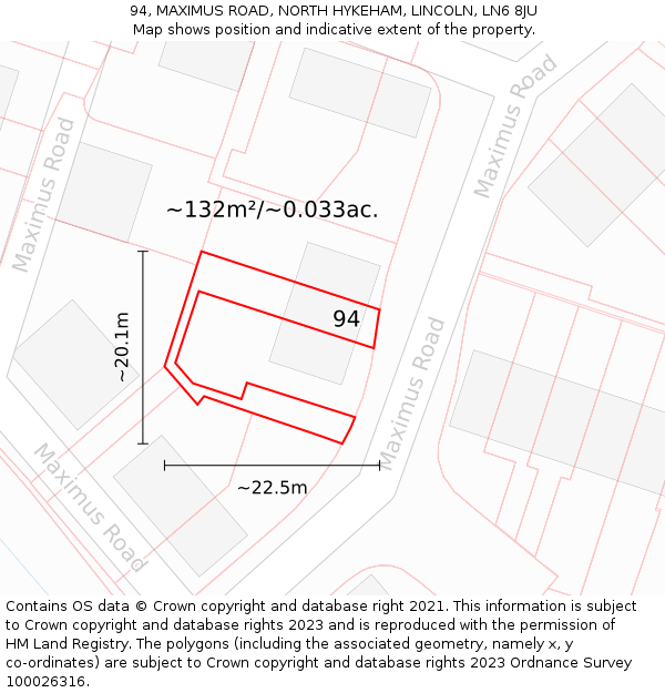 94, MAXIMUS ROAD, NORTH HYKEHAM, LINCOLN, LN6 8JU: Plot and title map