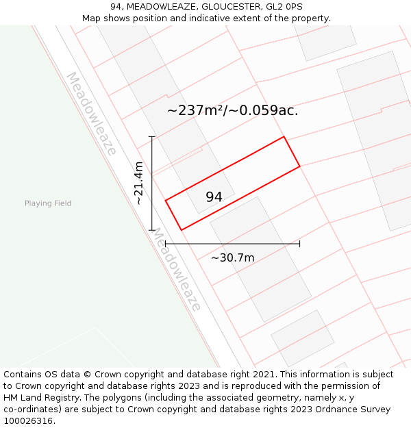 94, MEADOWLEAZE, GLOUCESTER, GL2 0PS: Plot and title map