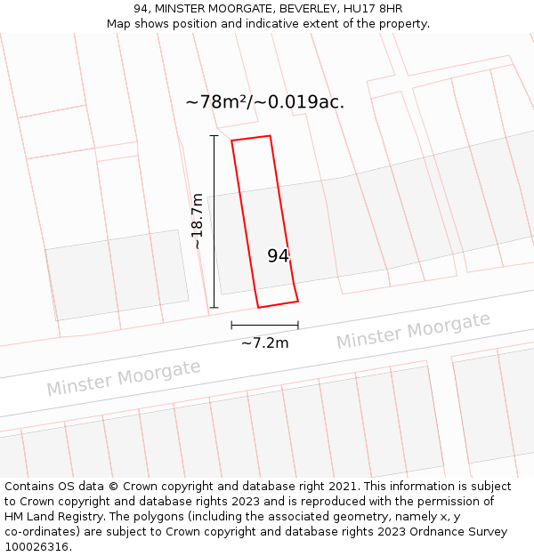94, MINSTER MOORGATE, BEVERLEY, HU17 8HR: Plot and title map
