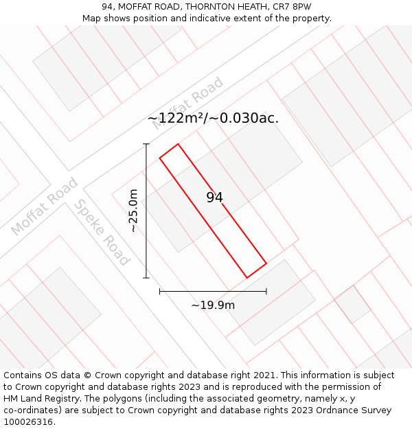 94, MOFFAT ROAD, THORNTON HEATH, CR7 8PW: Plot and title map